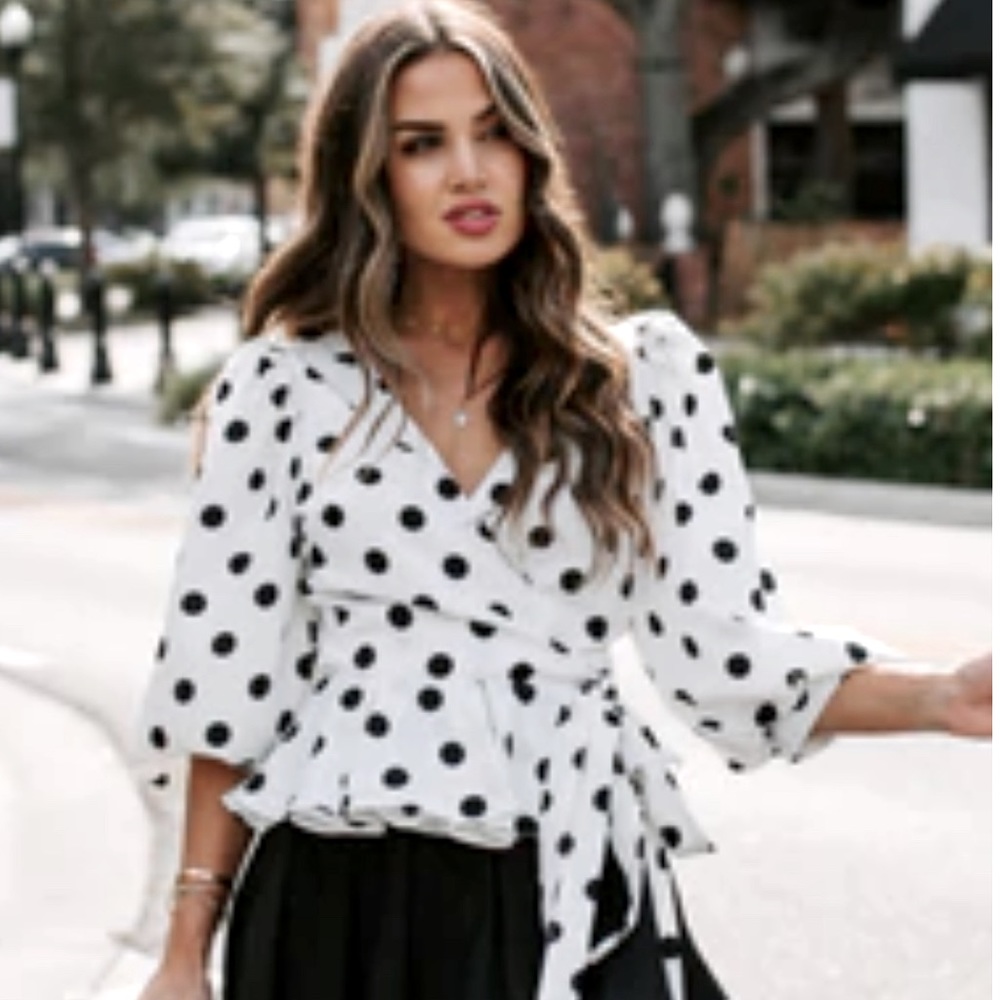 Polka Dot Wrap Blouse Size Small